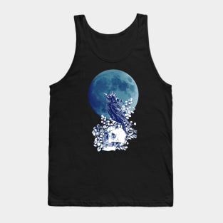 Blue raven and moon with skull and crow, skeleton eucaliptus leaves Tank Top